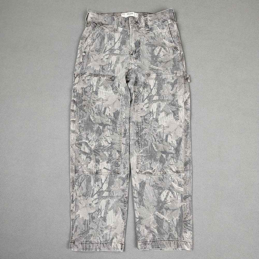 Hollister Baggy Camouflage Double Knee Jeans 28x28 Gray Carpenter Skater Street